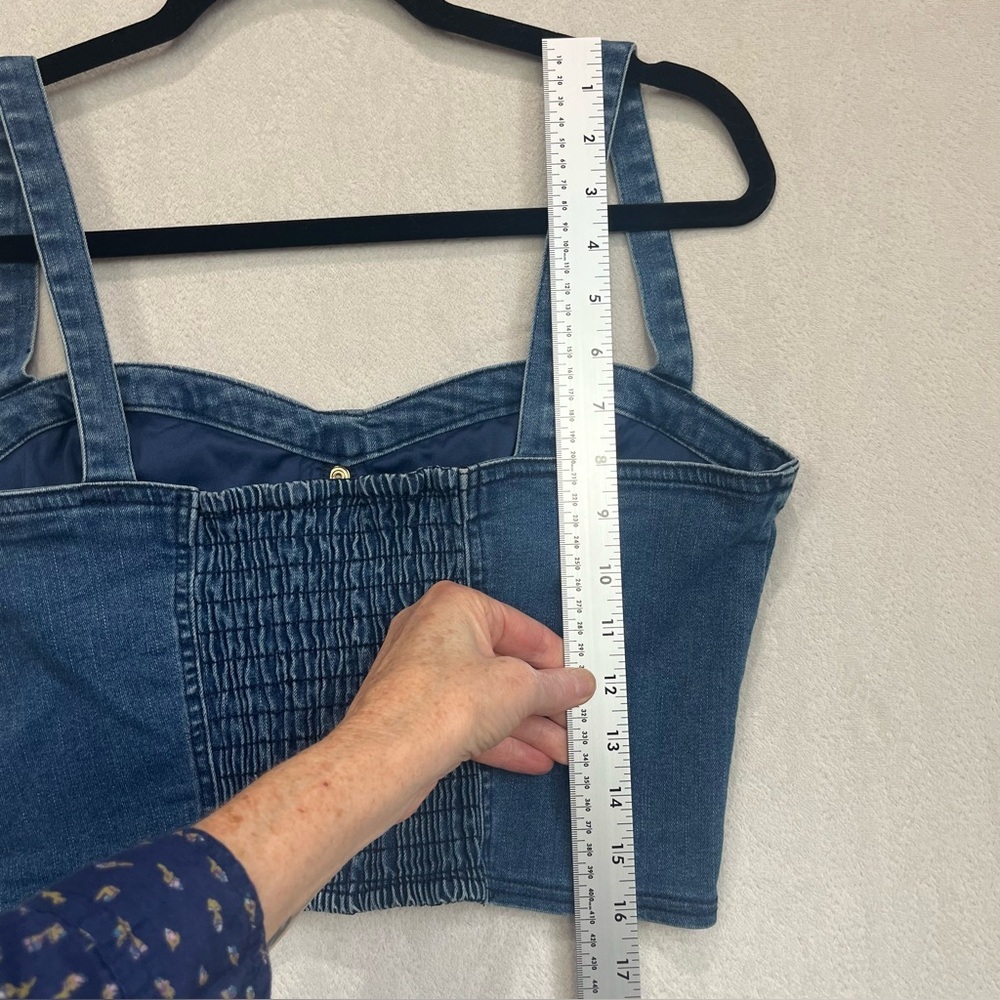 Y2K Guess Fitz Cathy Denim Bustier Top Sz Large Vintage Inspired Gold Buttons - Picture 9 of 13